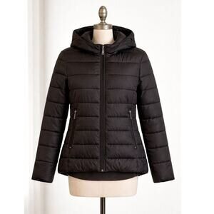 Le Primedonne di Eva Black Quilted Puffer Jacket Hooded Size Small Italy
